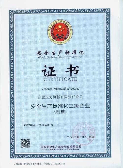 公司通過安全生產(chǎn)標(biāo)準(zhǔn)化三級企業(yè)認(rèn)證